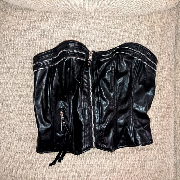 Dots Tops - Black Faux Leather Corset